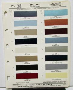 1966 Mercury Color Paint Chips Leaflet Ditzler Parklane Montclair Monterey Comet