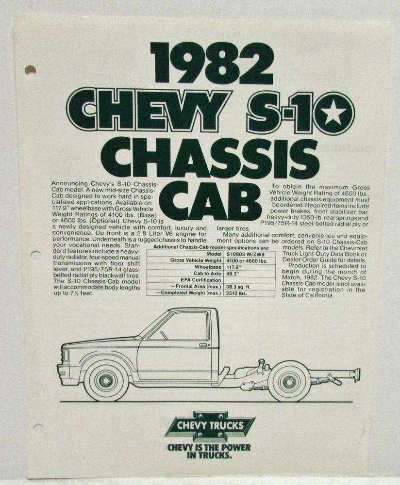 1982 Chevrolet S-10 Chassis Cab Spec Sheet