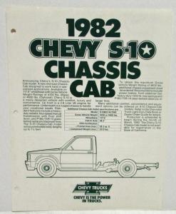 1982 Chevrolet S-10 Chassis Cab Spec Sheet