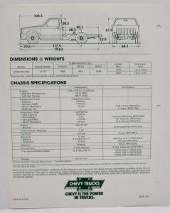 1982 Chevrolet S-10 Chassis Cab Spec Sheet