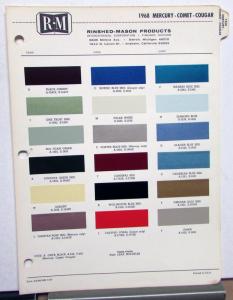1968 Mercury Color Paint Chips Leaflet RM Comet Cougar Original