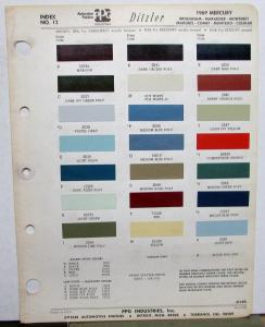 1969 Mercury Color Paint Chips Leaflet Ditzler Marauder Marquis Comet Cougar