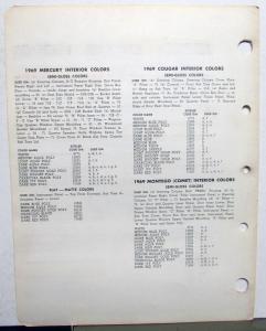 1969 Mercury Color Paint Chips Leaflet Ditzler Marauder Marquis Comet Cougar