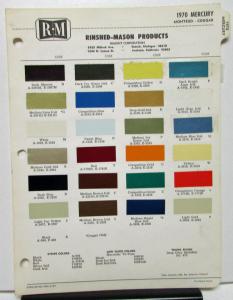1970 Mercury Color Paint Chips Leaflet RM Original Montego Cougar
