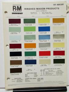 1971 Mercury Color Paint Chips Leaflet RM Original
