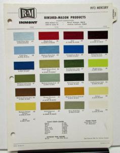 1972 Mercury Color Paint Chips Leaflet RM Original