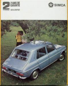 1968 SIMCA 1100 Model Sales Brochure FRENCH Text Market Original