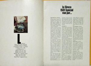 1970 SIMCA 1301 1501 Special Color Sales Brochure FRENCH Text Original