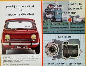 1959 thru 1961 ? SIMCA 1000 Car Swedish Sales Data Sheet Color Printed France