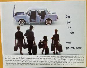 1959 thru 1961 ? SIMCA 1000 Car Swedish Sales Data Sheet Color Printed France