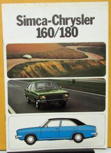 1972 1973 1974 Simca Chrysler 160 180 Color Sales Brochure Original GERMAN Text