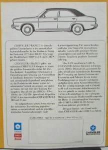 1972 1973 1974 Simca Chrysler 160 180 Color Sales Brochure Original GERMAN Text