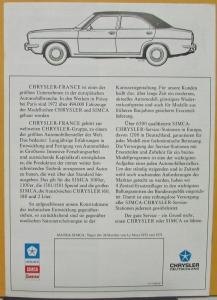 1972 1973 1974 Simca Chrysler 2 Liter Color Sales Brochure Original GERMAN Text