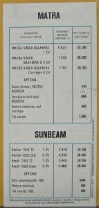 1976 Simca Chrysler France TARIF Sales Folder Price List Original