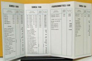 1976 Simca Chrysler France TARIF Sales Folder Price List Original