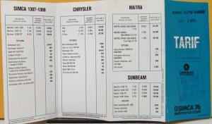 1976 Simca Chrysler France TARIF Sales Folder Price List Original