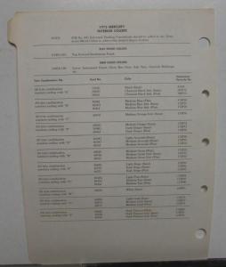 1973 Mercury Color Paint Chips Leaflet RM Original