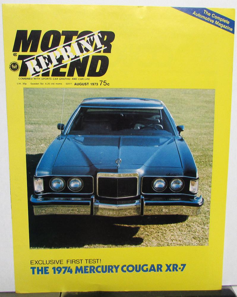 1974 Mercury Dealer Sales Brochure Cougar XR-7 Motor Trend Mag Article Reprint