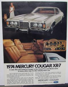 1974 Mercury Dealer Sales Brochure Cougar XR-7 Motor Trend Mag Article Reprint