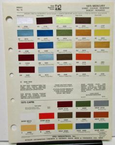 1975 Mercury Color Paint Chips Leaflet Ditzler PPG Comet Cougar Montago