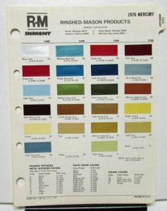 1976 Mercury Color Paint Chips Leaflet RM Original