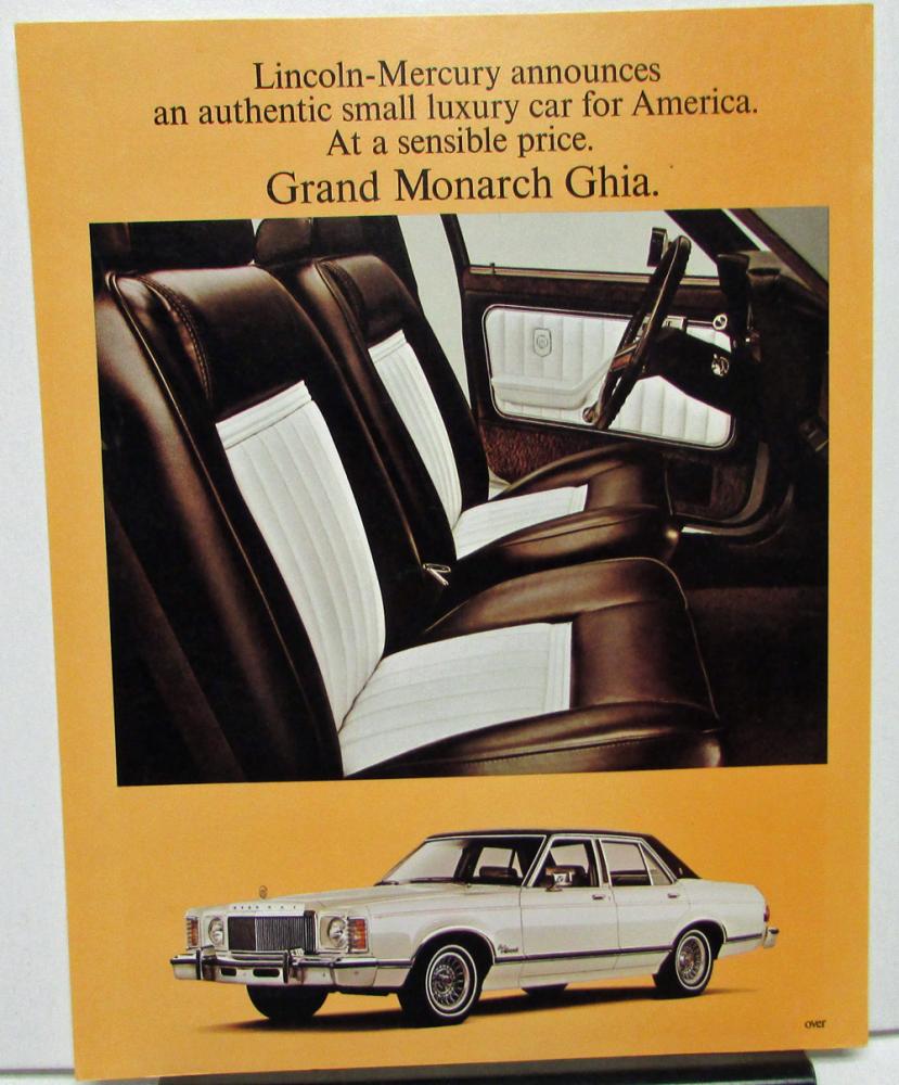 1976-77 Mercury Grand Monarch Ghia Sales Data Sheet Dealer Handout