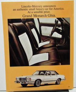 1976-77 Mercury Grand Monarch Ghia Sales Data Sheet Dealer Handout