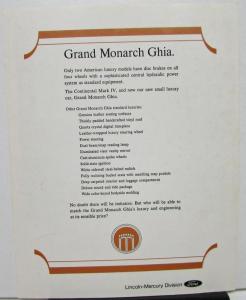 1976-77 Mercury Grand Monarch Ghia Sales Data Sheet Dealer Handout