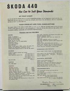 1958 1959 Skoda S440 American Import Data AD Sheet Original