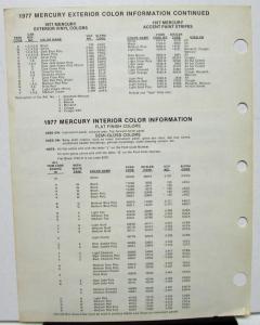 1977 Mercury Color Paint Chips Leaflet Ditzler PPG Original
