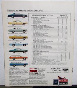 1978 Mercury Dealer Sales Brochure Marquis Grand Features Options