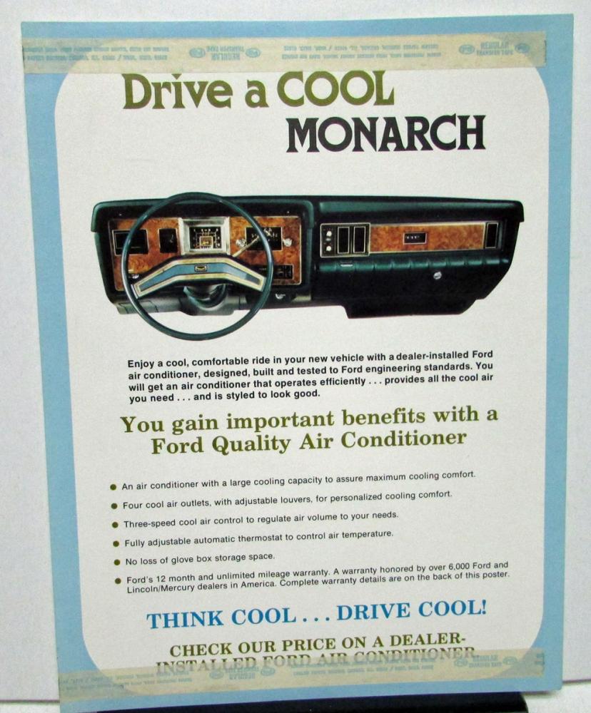 1978 Mercury Dealer New Car Monarch Window Sticker Display Air Conditioning