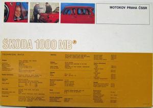 1963 Thur Mid 70s Skoda 1000 MB Data Sales Sheet Czech English Text Original