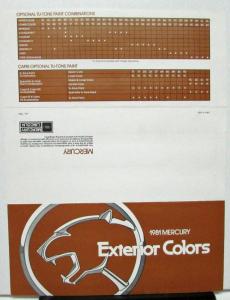 1981 Mercury Dealer Sales Brochure Exterior Colors Paint Chips