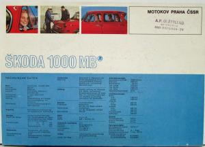1963 1964 1965 1967 Skoda 1000 MB Data Sales Sheet Czech GERMAN Text Original