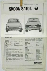 1968 1969 1970 Skoda S 110 L Model Great Britain Sales Data Sheet Original