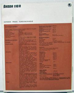 1968 1969 1970 Skoda 110 R Model FRENCH Sales Brochure Original