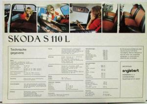 1970 Skoda S 110 L Model DUTCH Text Sales Data Sheet Original