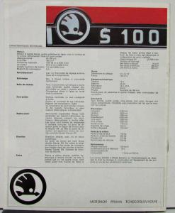 1970s Skoda S 100 Model FRENCH Text Color Sales Brochure Original