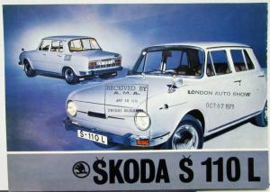 1971 1972 Skoda S 110 L English Text UK Market Color Sales Data Sheet Original