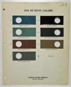 1938 DeSoto Color Paint Chips & Mix Formuals by Ditzler Company Original