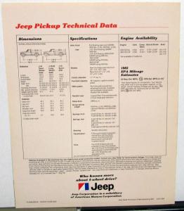1982 Jeep Pickup J10 J20 Townside Honcho Laredo Pioneer AMC Sales Brochure