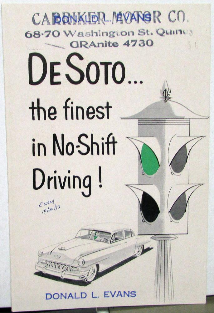 1952 DeSoto No-Shift Tip Toe Hydraulic Shift Driving Sales Folder Original
