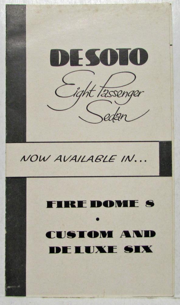 1952 DeSoto Eight Passenger Sedan Sales Brochure Firedome 8 Custom and Deluxe 6