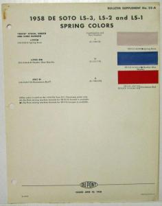 1958 DeSoto Spring Colors DuPont Paint Chips Bulletin Supplement 25-A