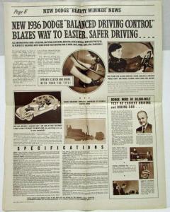 1936 Dodge Acclaimed Beauty Winner Roto-Flash Browntone Newsprint Sales Brochure