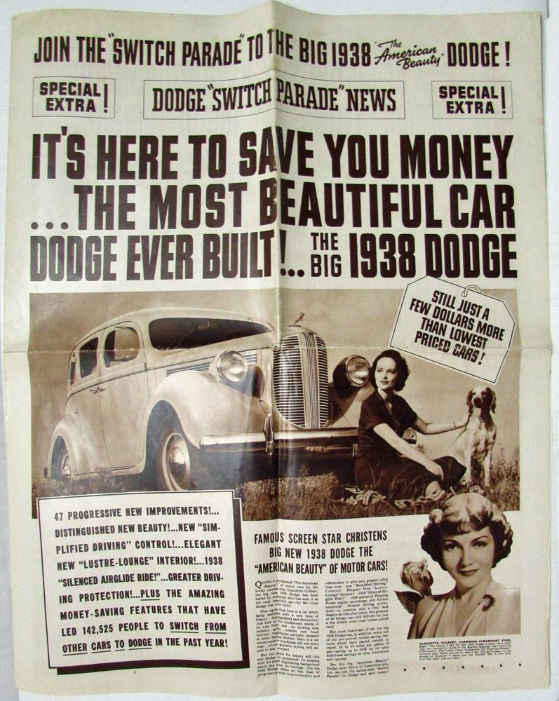 1938 Dodge Switch Parade News Special Extra Newsprint Sales Brochure