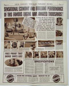 1938 Dodge Switch Parade News Special Extra Newsprint Sales Brochure