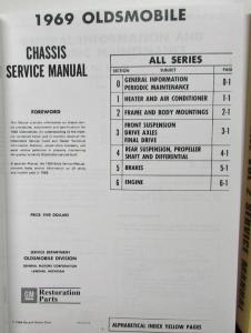 1969 Oldsmobile Service Manual Cutlass 442 VistaCruiser F85 Delta 88 98 Toronado