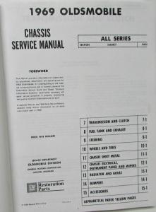1969 Oldsmobile Service Manual Cutlass 442 VistaCruiser F85 Delta 88 98 Toronado